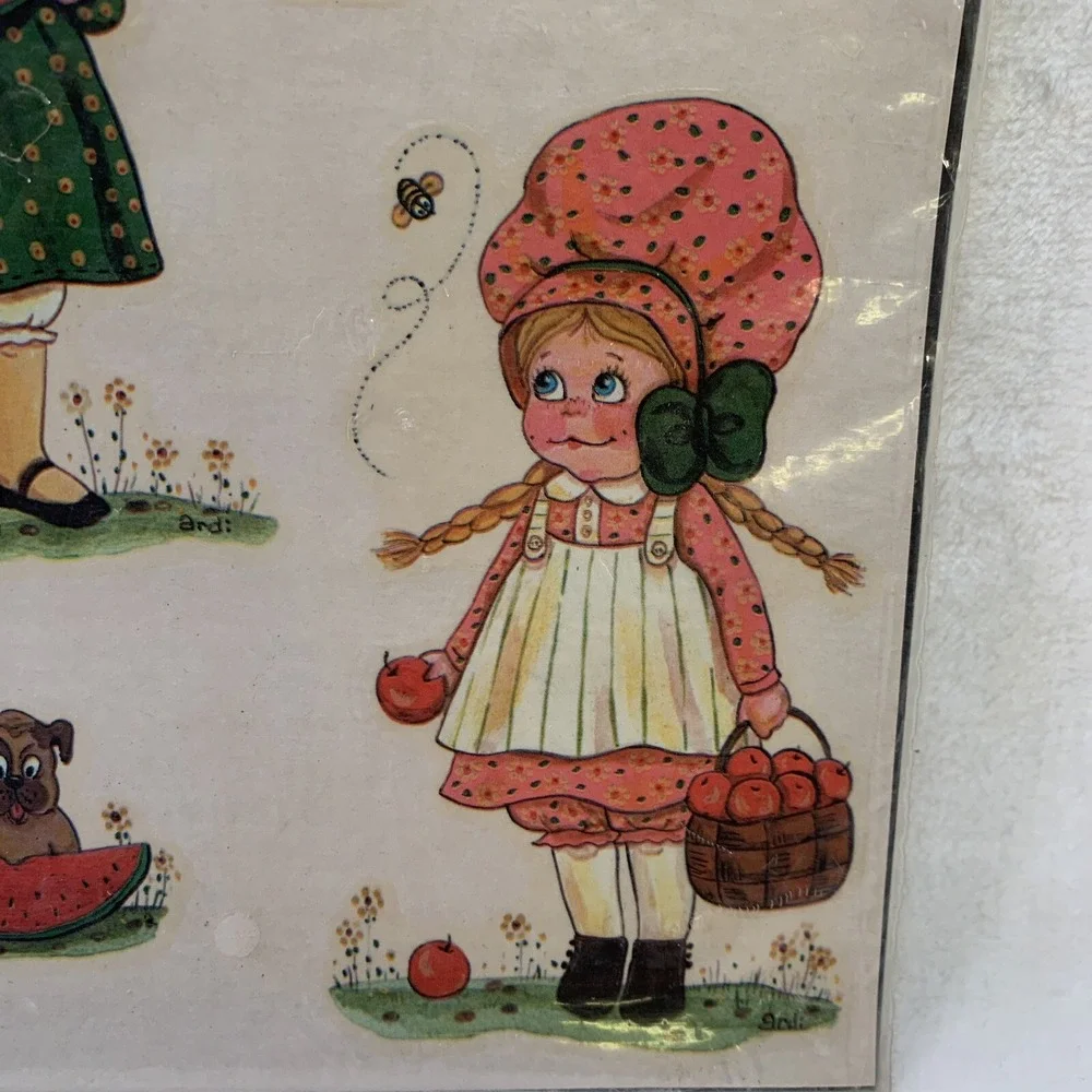 Meyercord Decals Vintage Watermelon Bonnet Girls Dog Flowers Original 1532-D NOS